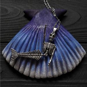Gothic whimsical Skeleton Mermaid Necklace NWT